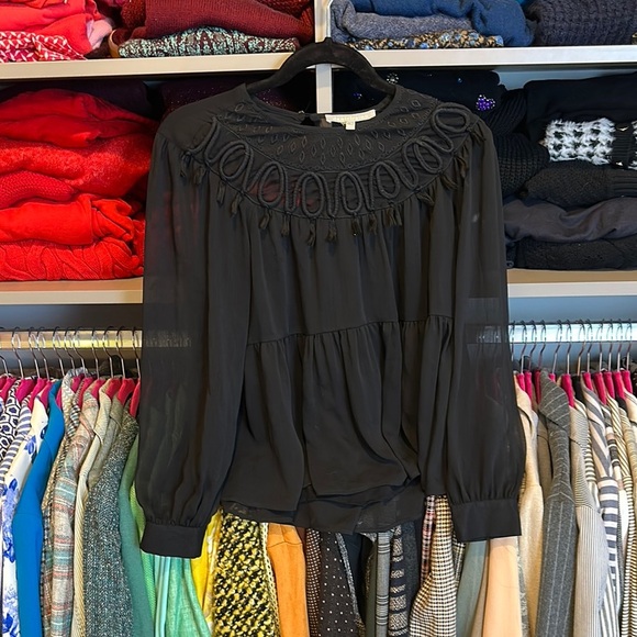 Daniel Rainn black semi sheer long sleeve lined embroidered blouse size XS - Picture 1 of 3